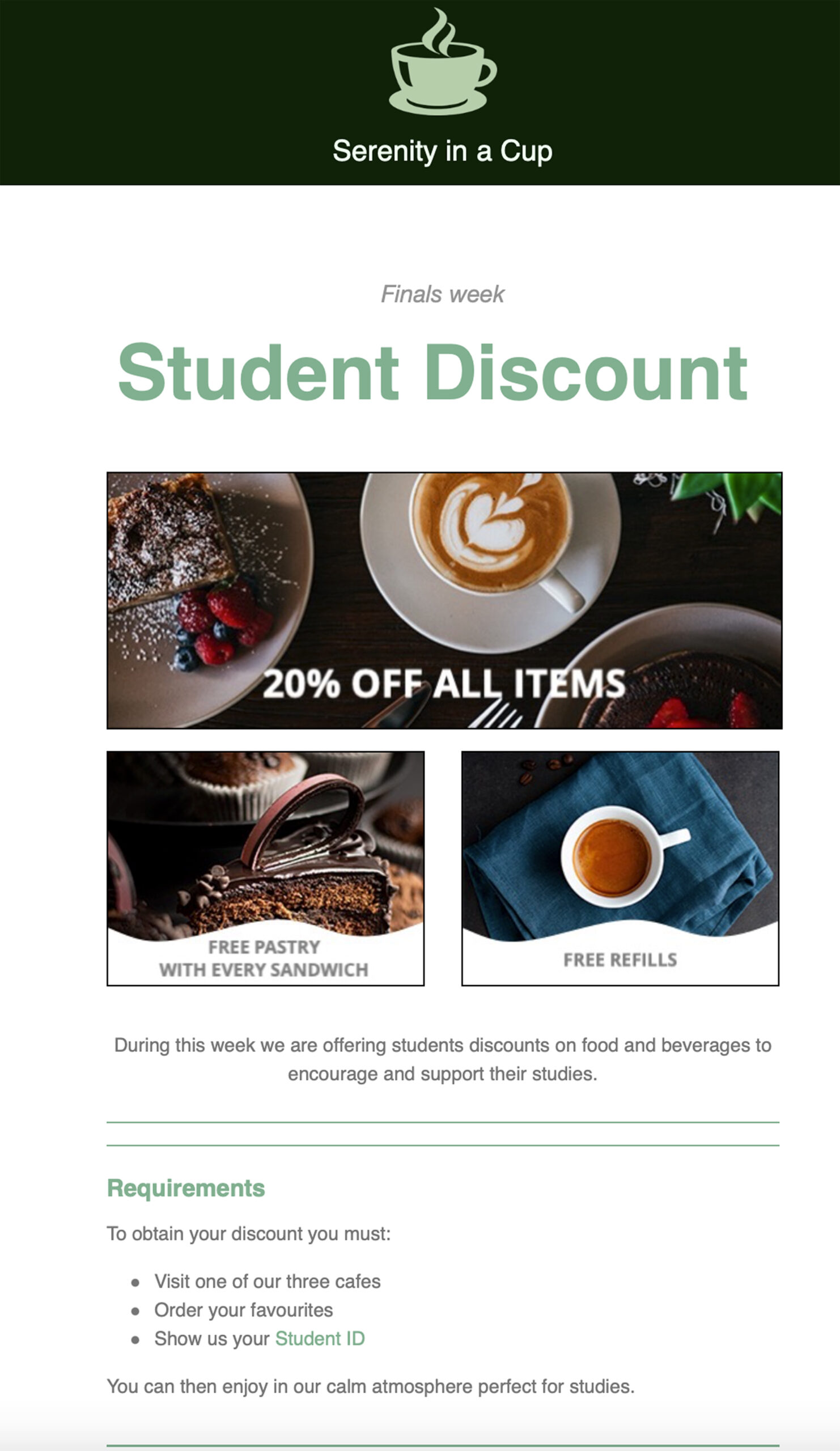 coffee shop student email newsletter